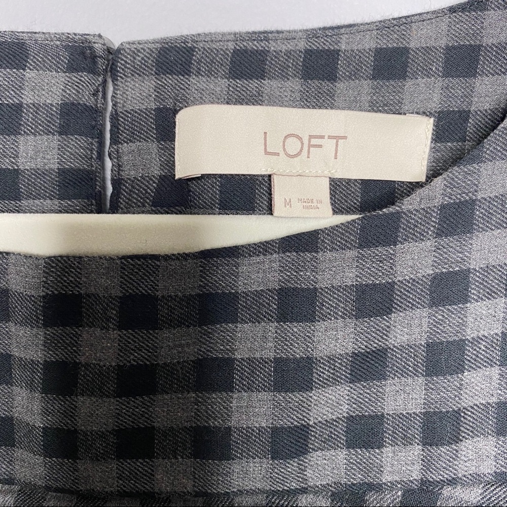 LOFT Knit Gingham Long Sleeve Top Gray M - Picture 3 of 4